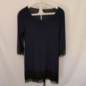 Tiana B. Navy Dress with Black Lace Accents